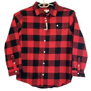 Cat & Jack Shirt Boys XL (16) Husky Red Black Check & Plaid Long‎ Sleeve